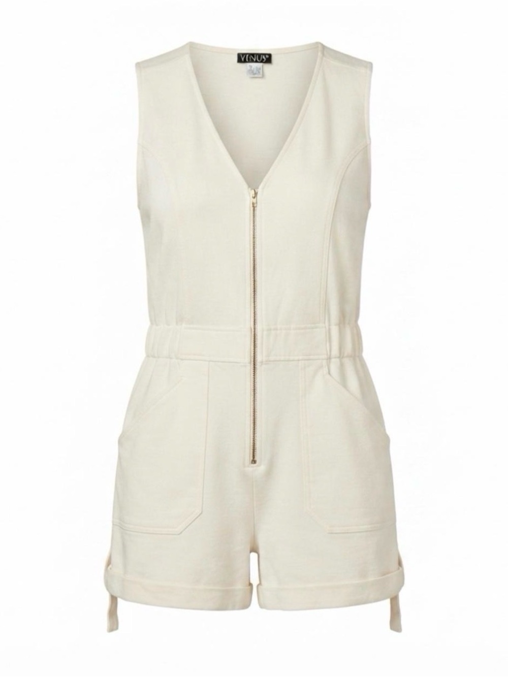 VENUS Cream Zip Romper with Front Pockets